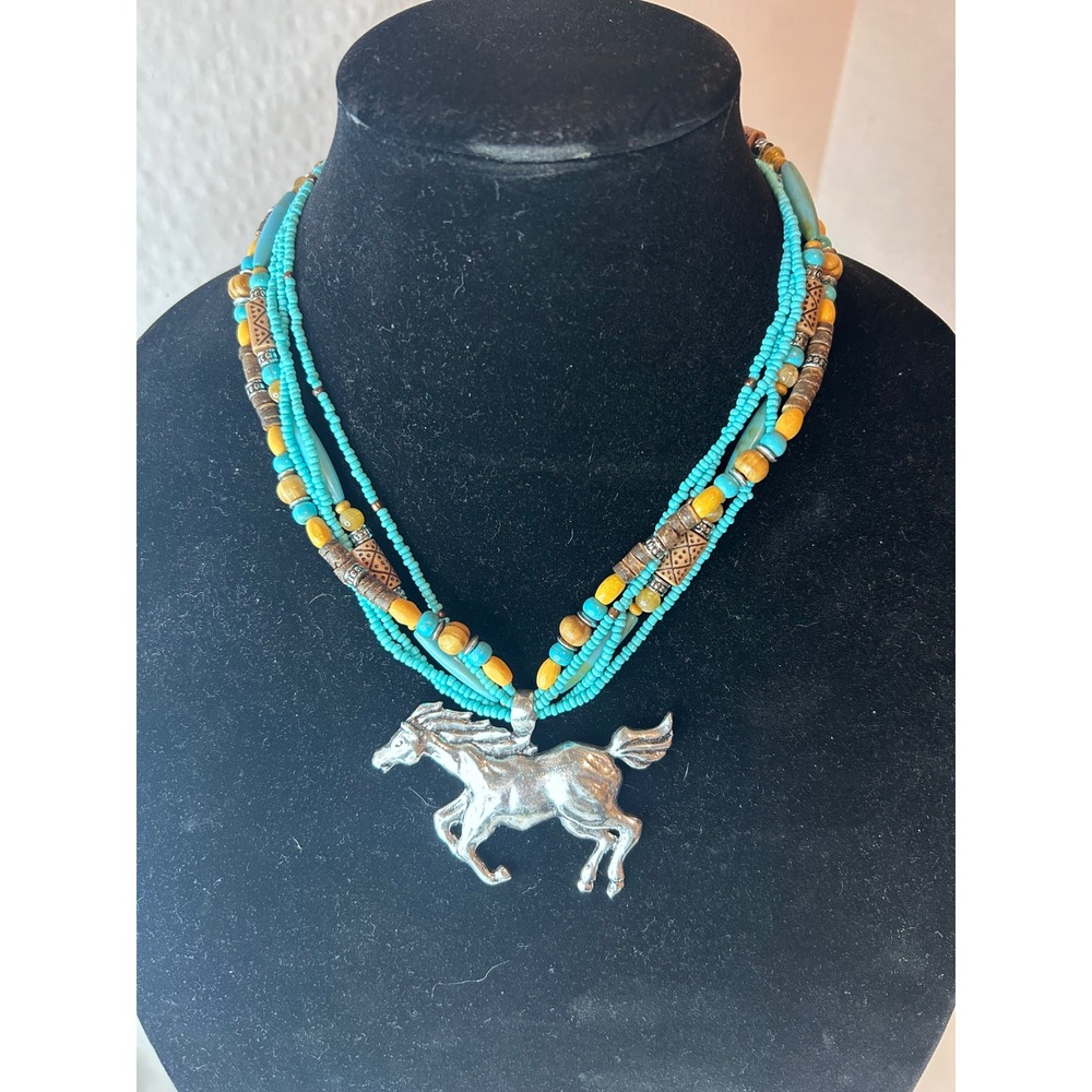 Icon Collection Necklace Earring Set Womens Turquoise Silver Horse Pendant New